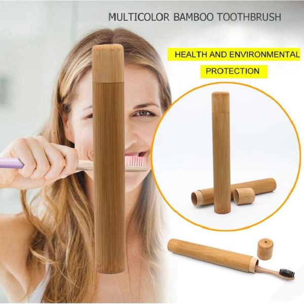 1 PC do arco-íris Escova + 1pc Bamboo Tubo Eco-friendly de bambu natural Escova caso do curso dentes cabeça mole Escova