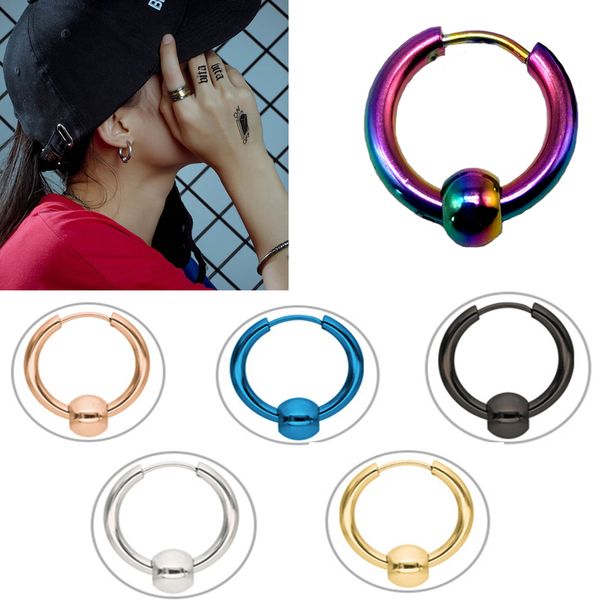 

simple punk style stainless steel circle beads hoop earrings huggie fashion piercing earrings for women man jewelry, Golden;silver