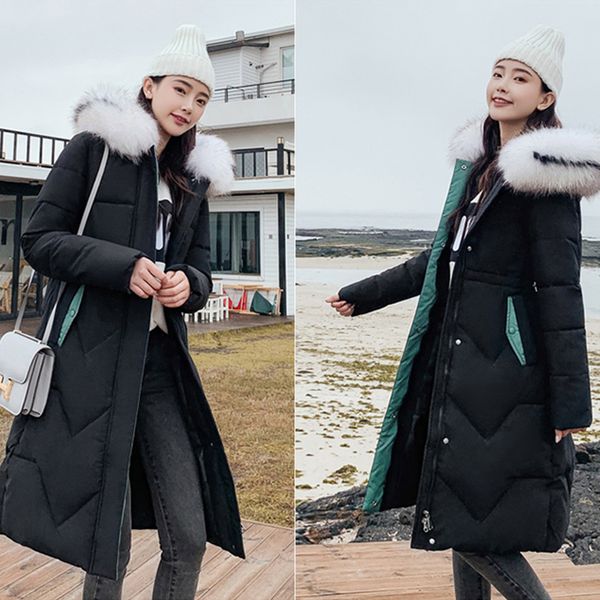 

casual autumn winter jacket coat 2019 fashion slim long thick warm women female plus size hoodies fur collar coat 3xl ukraine, Tan;black