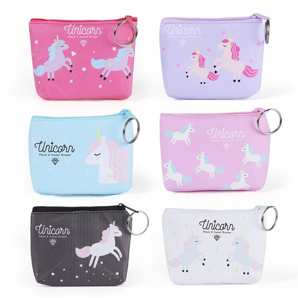 

women unicorn printed change wallet cute coin purse portable small money bag pocket small zero pouch for card holders key case, Red;black