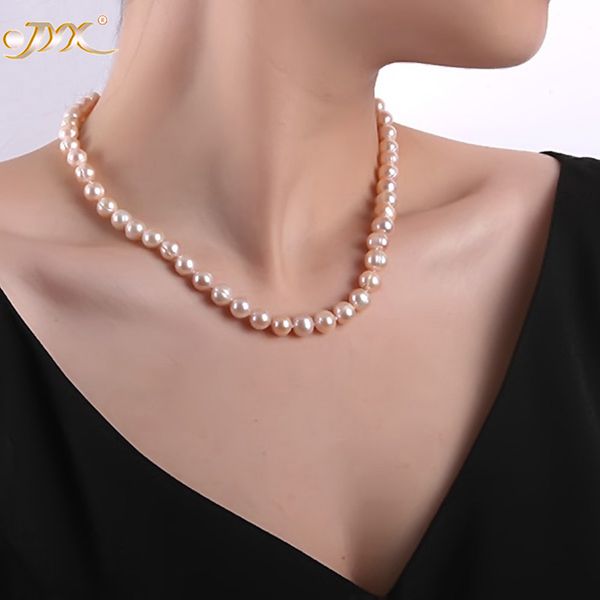

jyx updated genuine purple pink 8-9mm real round cultured freshwater pearl necklace 18" mother gift necklace pearl, Silver
