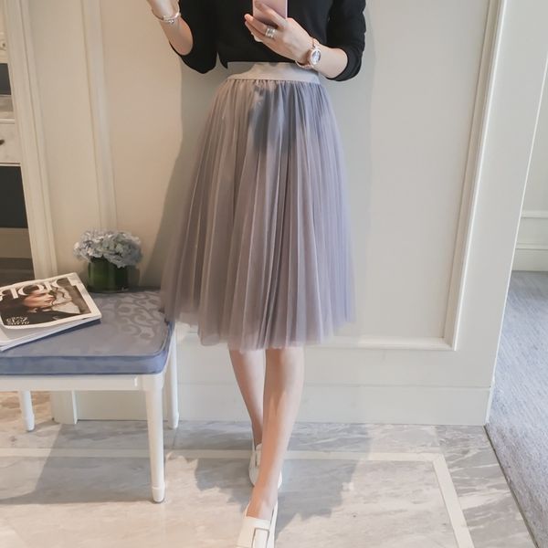 

spring and summer women skirts pleated veil half white gauze skirt of bitter fleabane skirt fairy umbrella skirt, Black