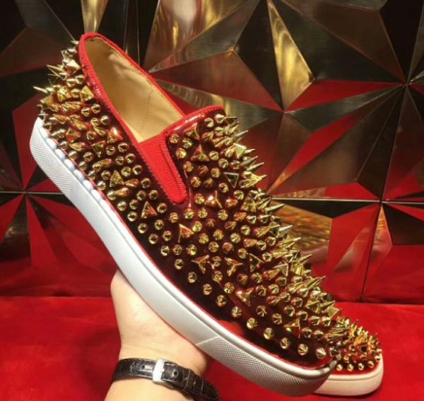 

2019 designer bottom is red studded spikes flats luxury shoe for mens women party lovers genuine leather casual shoes sneakers new color, Black