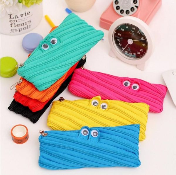 

hthomestore simple and cute large-capacity pen box small monster zipper pencil bag male and female students pencil case