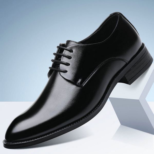 

men dress shoes luxury fashion men formal leather pointed toe shoes wedding business casual oxford d12-25, Black