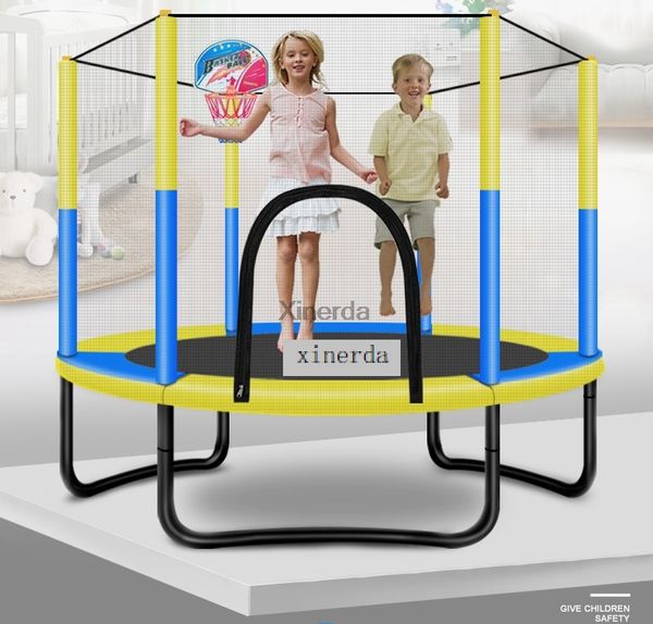 

trampolines 60 inch round kids mini trampoline enclosure net pad rebounder outdoor exercise home toys jumping bed max load 150kg pp,alloy