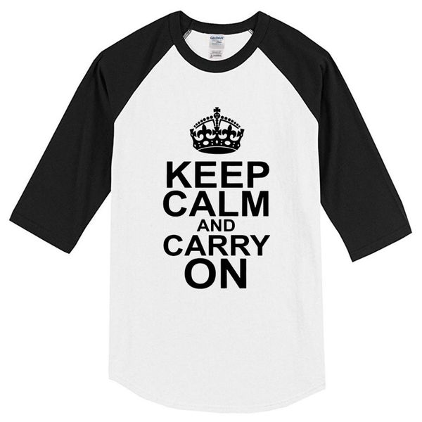 

keep calm and carry on three quarter sleeve men's t-shirts 2019 summer casual harajuku raglan t shirt simple hip hop t-shirt, White;black