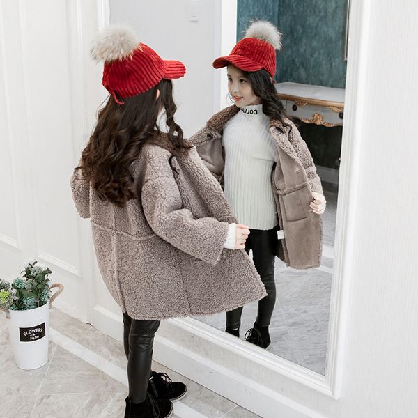 

children's wear winter new girls big children korean version of the warm thickening long paragraph lamb hair coat tide, Camo