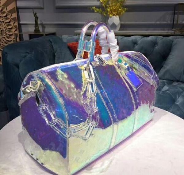 

laser colorful handbag travel luggage bag keepall 50 pvc women lady totes handbag duffle bag summer beach gym casual party handbags fishone