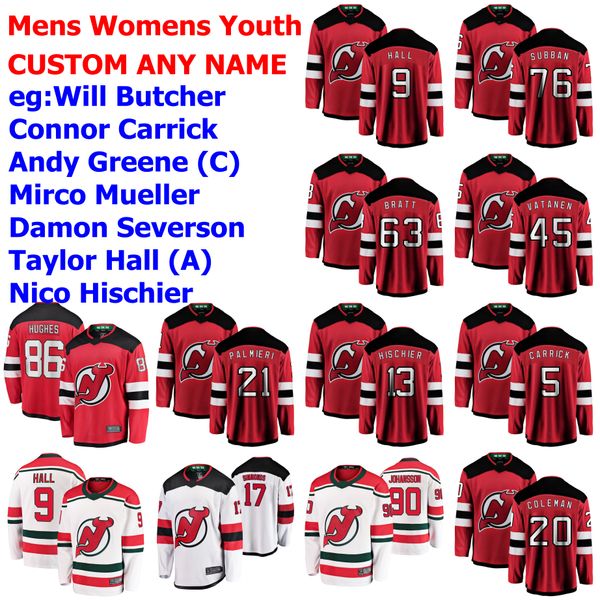 

new jersey devils jerseys womens will butcher jersey connor carrick andy greene mirco mueller damon severson hockey jerseys custom stitched, Black;red