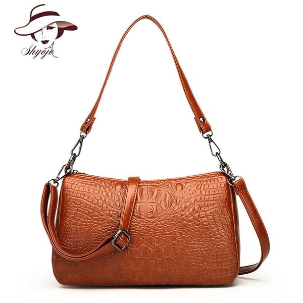 

new fashion crocodile style women messenger bags alligator leather handbag ladies solid casual soft shoulder tote