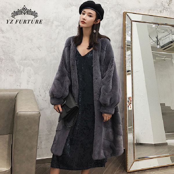 

women's fur & faux 2021 real coat genuine elegant women winter warm long size v collar jacket mkw-343, Black