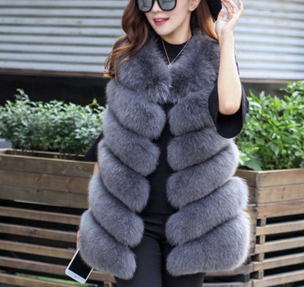

autumn winter faux fur coat women fashion korean elegant sleeveless long vest woman casual slim luxury thick warm fur jacket, Black