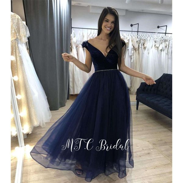 

elegant navy blue long formal evening dress v neck a line glitter sashes tulle prom gowns 2019 selling women party dresses, White;black