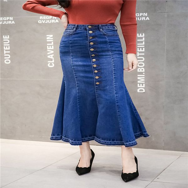 

new korean 2019 new fashion long denim jeans skirts for women plus size s-2xl mermaid style skirts spring and summer, Black