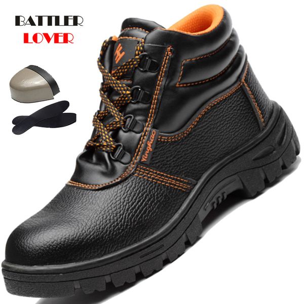 

2019 combat men's high steel toe cap anti smashing work boots shoes men iron nose anti-puncture winter safety shoes, Black