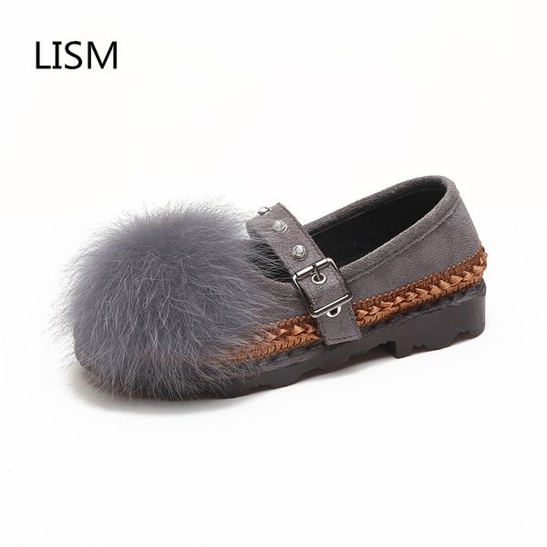 

spring women's shoes 2018 falt faux fur casual shallow buckle strap solid new fashion wild bean shoes students shallow mouth, Black
