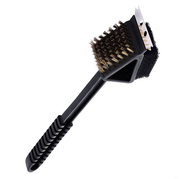 

3-in-1 stain steel bristle brush bbq grill steel scraper edge clean cleaner