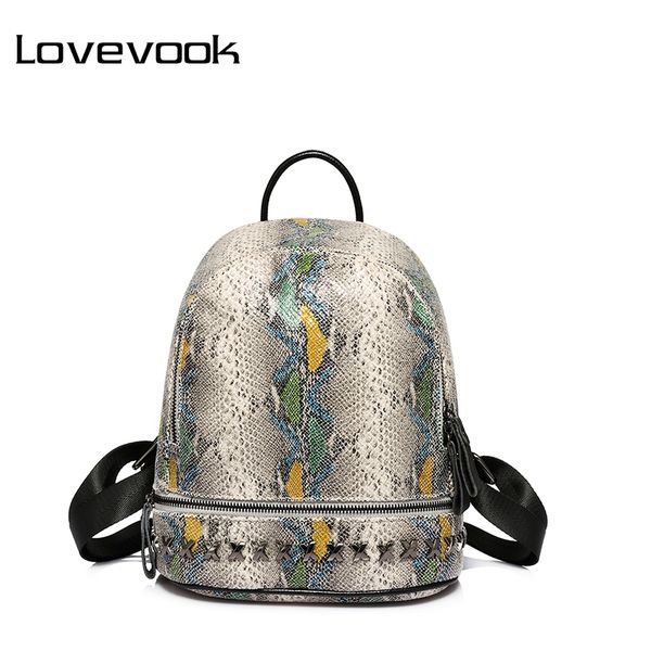 

lovevook brand fashion women backpack artificial leather serpentine school bag mini back pack female bagpack for teenage girls