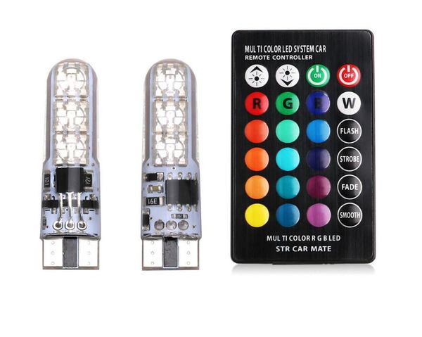 Araba LED Gadget Kablosuz Uzaktan Kumanda T10 Genişlik Işık Yanıp Silikon 5050-6SMD Okuma Renkli RGB Plaka