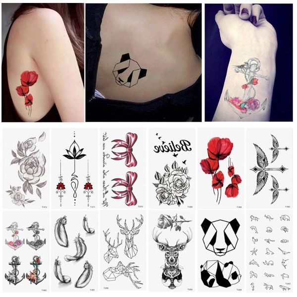 

cartoon animal feather floral printed long lasting temporary tattoo body sticker