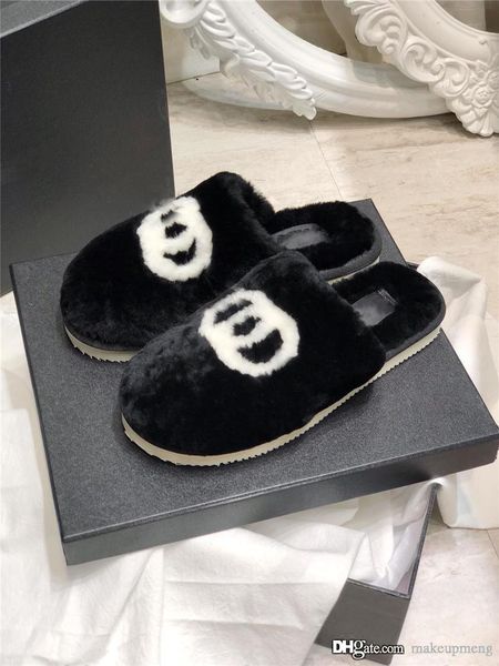 

chan19ss women slippers fur sandals wool boots autumn outdoor rome winter snow warm slippers with original box, Blue;gray