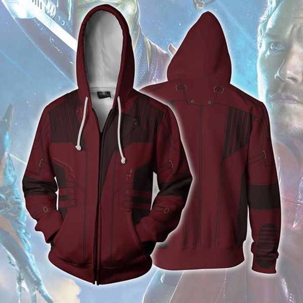 

3d printed star lord infinity war zip up hoodie man sweatshirts casual cosplay zipper outerwear hoodies hooded jacket, Black