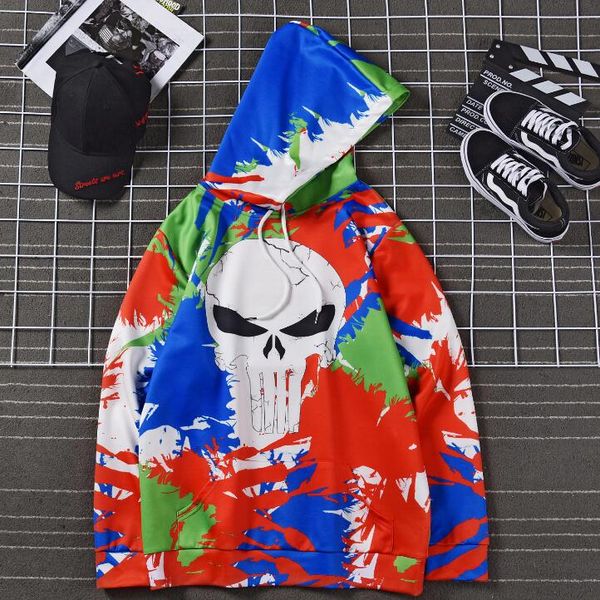 

19ss дизайнер весна осень новый мужской балахон череп печати толстовка с длинным рукавом мода удобные свободные большой размер пара моделей, Black