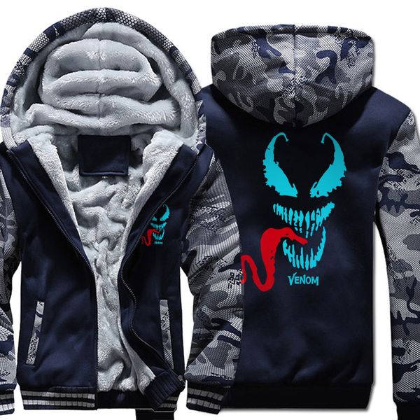 

camouflage sweatshirt 2019 tracksuit pullover male outerwear winter spring fleece warm luminous printed venom hoodies, Black
