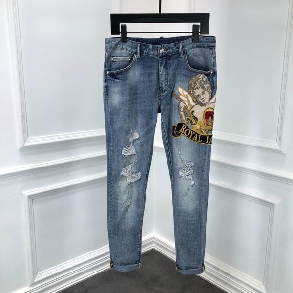 

w05405 fashion men's jeans 2020 runway european design party style men's clothing, Blue