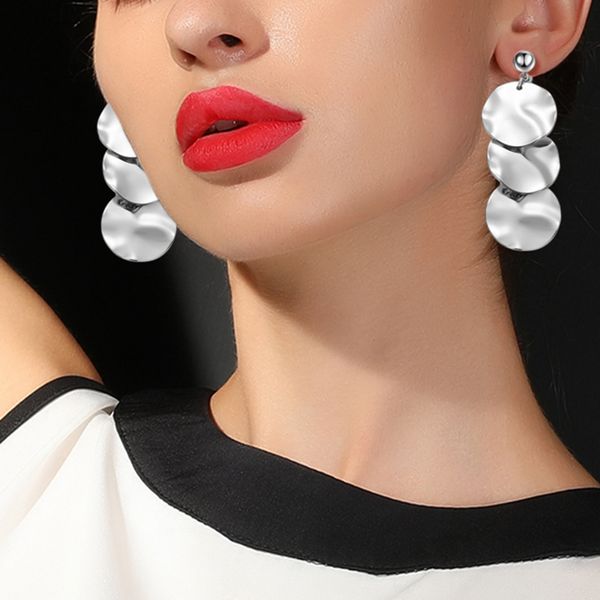 

women girl geometric dangle pendant earrings ear loop alloy earrings personality jewelry gifts, Silver
