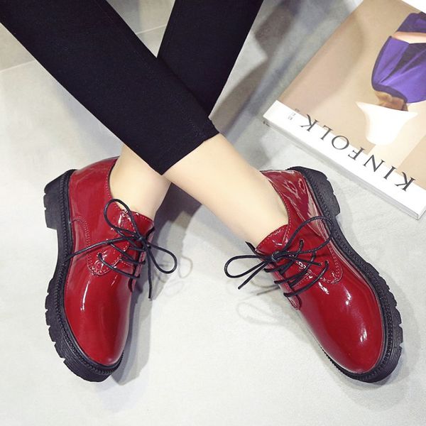 

autumn women shoes pu leather flats lace up comfortable shoes women flats casual walking woman zapatos mujer, Black