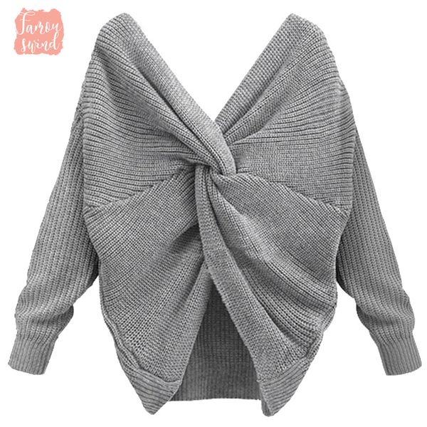 

свитера вытащите женщины шеи назад twisted свитер женский осень зима длинным рукавом трикотажные пуловеры v femme, White;black