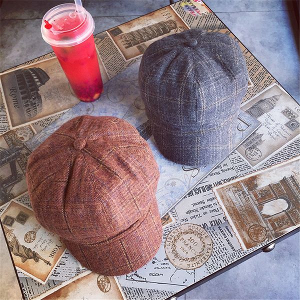 

popular women men plaid beret hat flat cap beret caps #0214, Blue;gray
