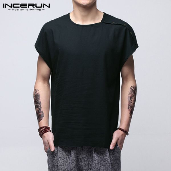 

incerun 2019 short sleeve men t shirt solid loose casual men tee cotton summer brand t-shirt camisetas hombre plus size, White;black