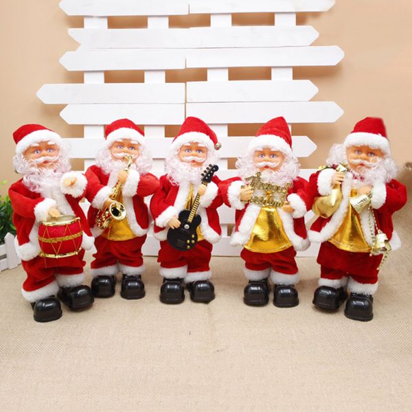 

christmas santa claus doll toy electric movable santa toy with musical instrument kids for home xmas happy new year gift 30cm