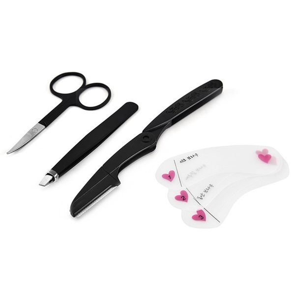 

new 4pcs/set eyebrow pencil razor scissor stencil styles template shaping eyelashes extension kit