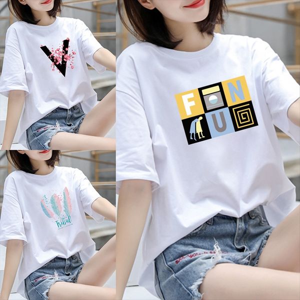 

2020 t-shirt underpants summer white cotton short-sleeved t-shirt women's large size loose ins cartoon