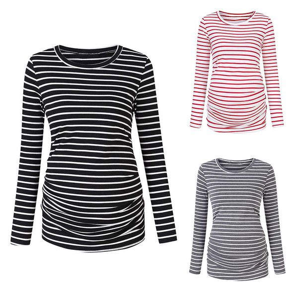 

women maternity blouse fashion long sleeve striped nursing t-shirt breastfeeding ladies casual pregnancy clothes #es, White