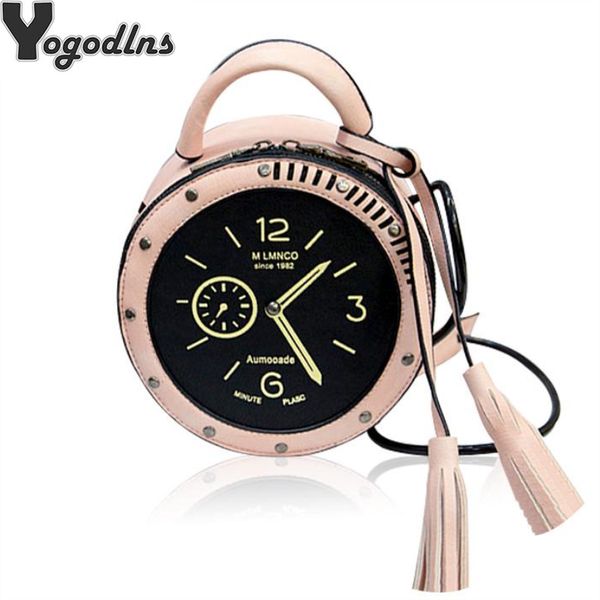 

women creative shoulder bag alarm geometry zipper embroidery handbag clock handbag school girls fashion bag