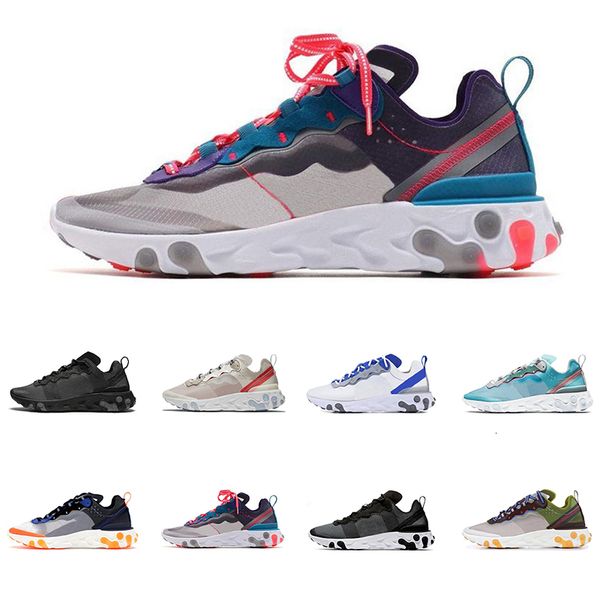 

верхнее качество реагировать element 55 87 кроссовки для мужчин женщины тройной black royal оттенки metallic gold мужские тренер спортивные