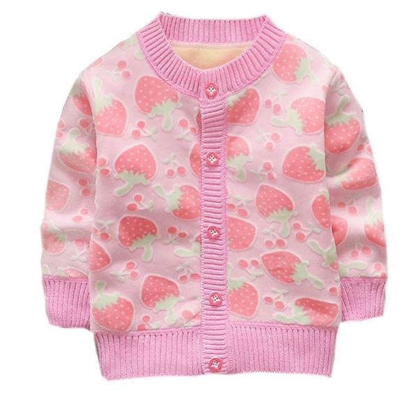 

sweet strawberry printed baby kid sweater single breasted cardigan autumn o neck soft knitted cotton sweaters, Blue
