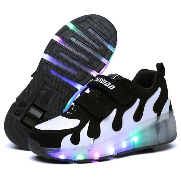 

black kids shoes with led children roller skate sneakers heelys wheels glowing led light up for boys girls zapatillas con ruedas