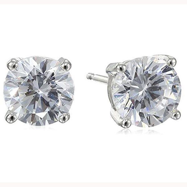 

luckyshine fashion cute round cut white z stud 925 silver men for women lovers zircon stud earrings jewelry, Golden;silver