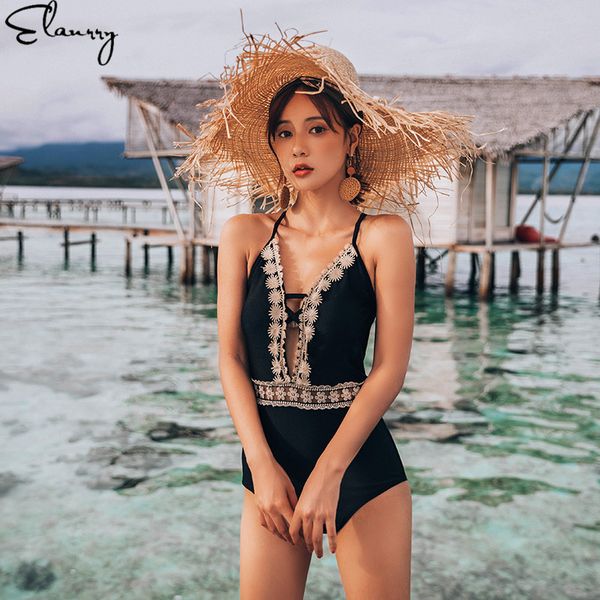 

women one piece swimsuit female vintage swimwear 2019 mujer backless padded swimwear women monokini beach wear bathing suit, White;black