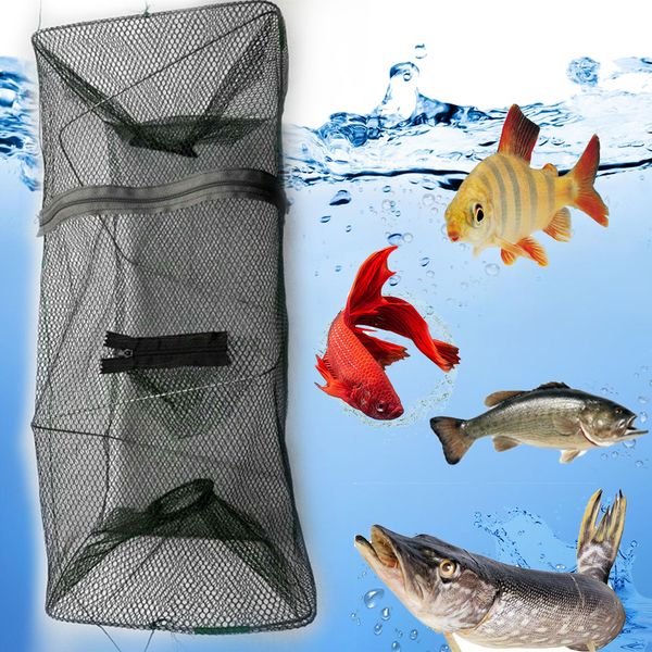 

folded portable cylindrical fishing net crayfish pot fishing tackle there is a shrimp mouth size 50*24cm no package edge