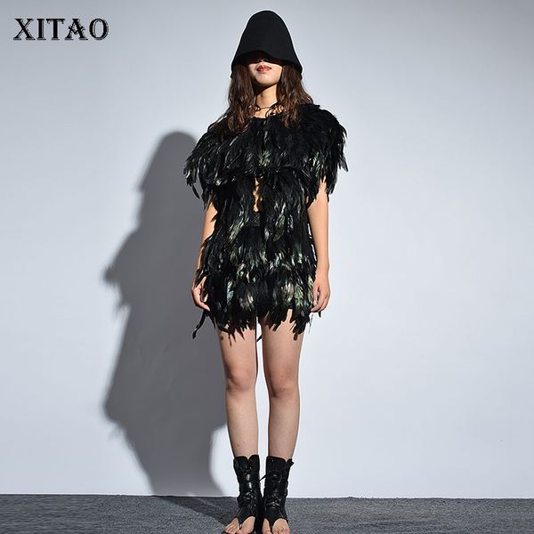 

xitao] europe 2018 new arrival autumn street women solid color sleeveless short female o-neck loose bandage vest ljt3840, Black;white