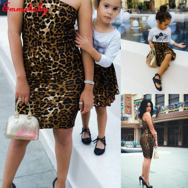 

2019 новое поступление леопардовый принт милые девушки мать и дочь соответствующие партии тонкое платье мама мне семья одежда комплект одежд, Black;gray