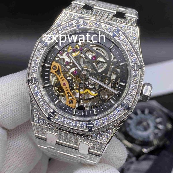 

full diamond hip hop wristwatch ice diamond watches hollow fashion watch silver stainless steel case 42mm automatic watches, Slivery;brown