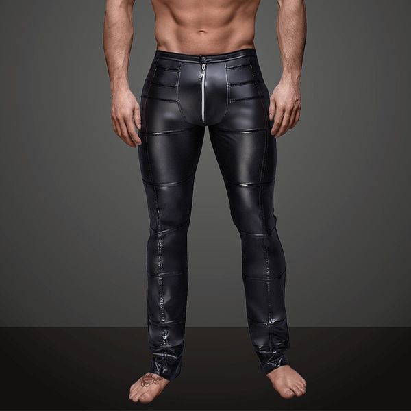 

men's black faux leather pants,men's long trousers,men's novelty skinny muscle tights leggings men slim fit tight pants